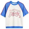 Diet Starts Monday Warm-up Colorblock Short Sleeve Cotton Graphic Sweatshirt In Blue/cream