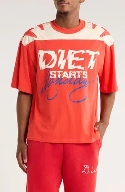 Diet Starts Monday Yoke Colorblock Cotton T-shirt In Red