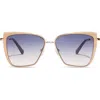 Diff 58mm Square Sunglasses In Champagne/lavender Rose Lens