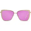 Diff 58mm Square Sunglasses In Rose Gold/pink Mirror Lens