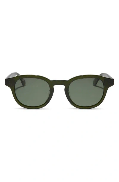 Diff Arlo Xl 50mm Polarized Small Round Sunglasses In Dark Olive