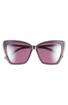 Diff Becky Ii 56mm Polarized Cat Eye Sunglasses In Aubergine With Silver Flash