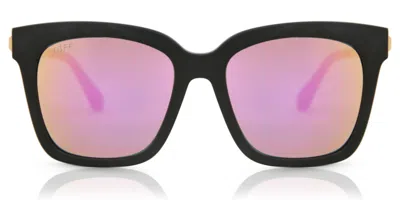 Diff Bella /s Polarized Matte Black+pink Mirror Polarized Lens Occhiali Da Sole Neri Per Donna