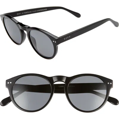Diff Cody 50mm Polarized Round Sunglasses In Black/ Grey