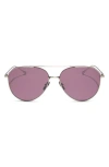 Diff Dash 61mm Polarized Aviator Sunglasses In Aubergine With Silver Flash