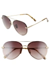 Diff Lenox 61mm Round Flat Front Aviator Sunglasses In Gold/brown