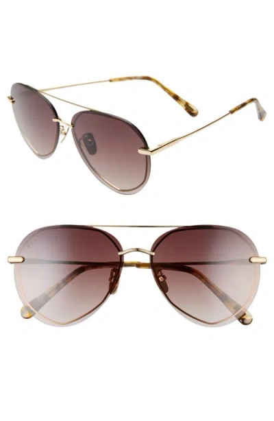 Diff Lenox 61mm Round Flat Front Aviator Sunglasses In Gold/brown