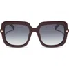 Diff Sandra 54mm Gradient Square Sunglasses In Dark Cherry / Grey Gradient