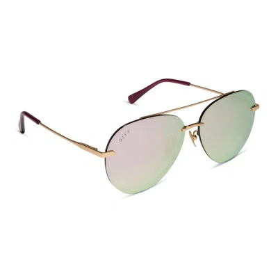 Diff Women's Lenox Sunglasses In Brushed Gold Cherry Blossom Mirror In Black
