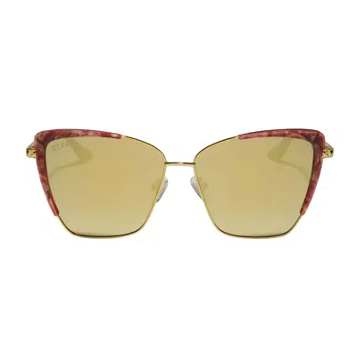 Diff Women's Queen Amidala Marbled Naboo Mirror Polarized Sunglasses In Royal Red Hammered Gold & Gold In Multi