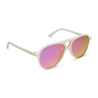Diff Women's Tosca Ii Sunglasses In Matte White Pink Rush Mirror In Multi