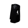 Different Women's Cut-out Collar Blazer With Waist Closure & Pointed Sleeves Black In Black