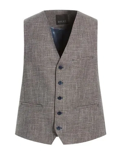 Digel Man Tailored Vest Azure Size 40 Virgin Wool, Cotton In Brown