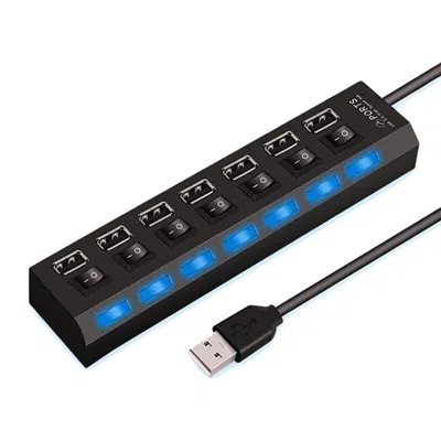 Digicom 7 Port Usb 2.0 Hub Splitter Adapter High Speed For Pc Laptop Mac Desktop In Black