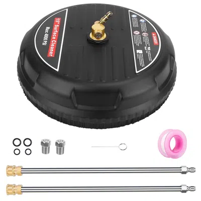 Digiitool 15in High Pressure Flat Surface Cleaner 4000psi Disc Power Washer Broom W/ 2 Washer Extension Wands  In Black