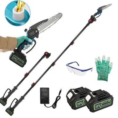 Digiitool 2-in-1 8' Cordless Electric Pole Saw And Mini Chainsaw With Extension Poles 2pcs 21v 3.0ah Batteries In Black