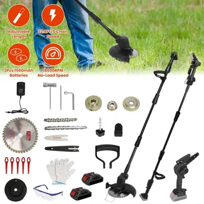 Digiitool 3-in-1 Cordless Electric Pole Saw & Mini Chainsaw & Grass Trimmer Kit With Adjustable Length 2pcs 21 In Black