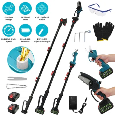 Digiitool 4 In 1 Cordless Pruning Shear And Electric Chainsaw With Max 5.5ft Extension Poles 4'/6' Pole Saw Sk In Black
