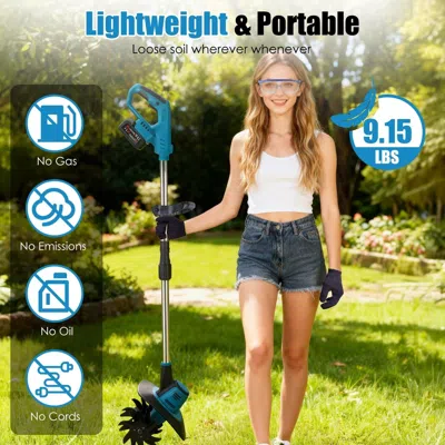 Digiitool Battery Powered Electric Tiller Cultivator,800w Cordless Garden Tiller, 21v Battery Powered Cultivat In Blue