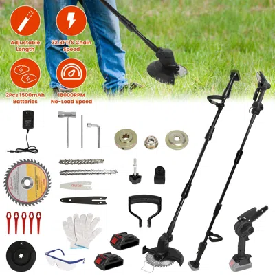 Digiitool Cordless 3-in-1 Pole Saw/mini Chainsaw/grass Trimmer - 21v 1500mah X2 Batteries, 4/6in Cutting Chain In Black