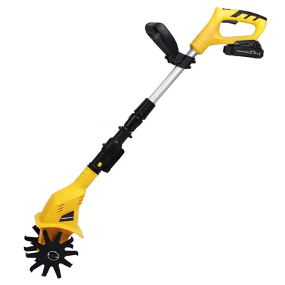 Digiitool Cordless Electric Garden Tiller Cultivator With 20v Rechargeable Battery 3.93in Width 6.69in Depth 2 In Yellow