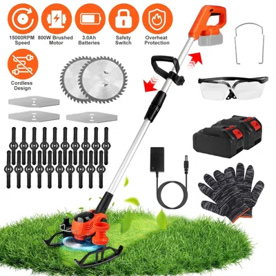 Digiitool Cordless Grass Trimmer With Wheels 2pcs 3.0ah Batteries Rechargeable Handhold Lawn Mower With 3 Type In Orange