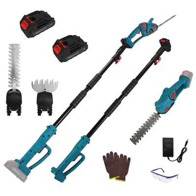 Digiitool Pole Mini Hedge Trimmer & Grass Shear Electric Cordless Handheld Hedge Trimmer With 90° Rotatable He In Green