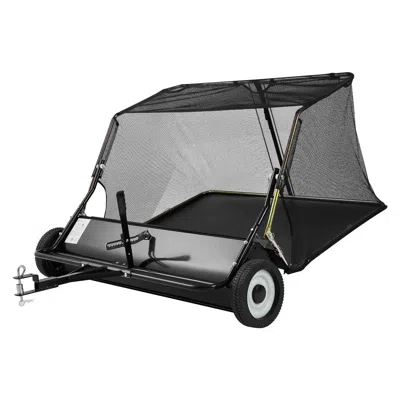 Digiitool Tow Behind Lawn Sweeper, 48 In Pull Behind Yard Sweeper, 26 Cu. Ft Hopper Bag Capacity, Leaf & Grass In Black