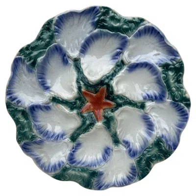 Pre-owned Digoin & Sarreguemines French Majolica Oyster Platter Digoin Sarreguemines, Circa 1890 In Gray