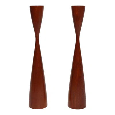 Pre-owned Digsmed Pair Of Danish Modern Sculptural Organic Form Candlesticks By  In Brown