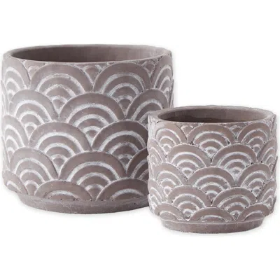Dii Abstract Gold And White Cement Flower Pot Set/2 In Black Scallop