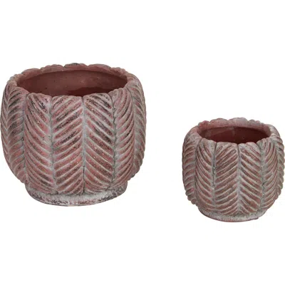 Dii Abstract Gold And White Cement Flower Pot Set/2 In Deco Leaf