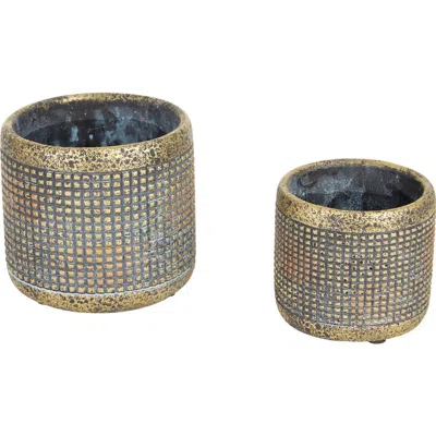 Dii Abstract Gold And White Cement Flower Pot Set/2 In Modern Metallic