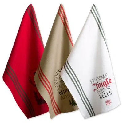 Dii Asst Stag Christmas Print Dishtowel Set/3 In Christmas Stag