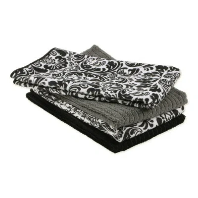 Dii Black Damask Microfiber Dishtowel Set/4