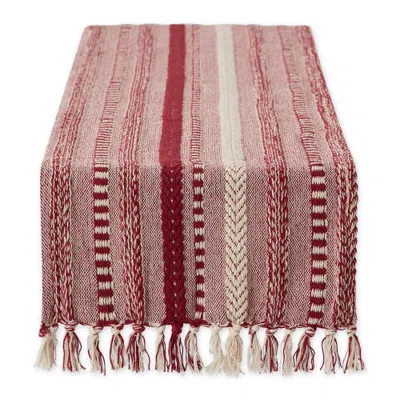 Dii Braided Stripe Jacquard Table Runner In Barn Red
