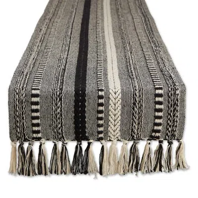 Dii Braided Stripe Jacquard Table Runner In Black