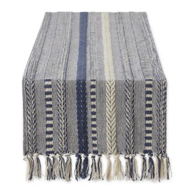 Dii Braided Stripe Jacquard Table Runner In French Blue