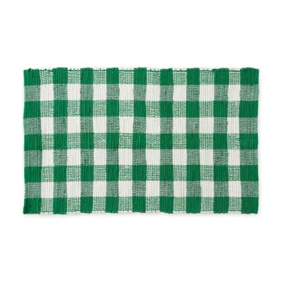 Dii Buffalo Check Chindi Reversible Rug In Shamrock Green & White