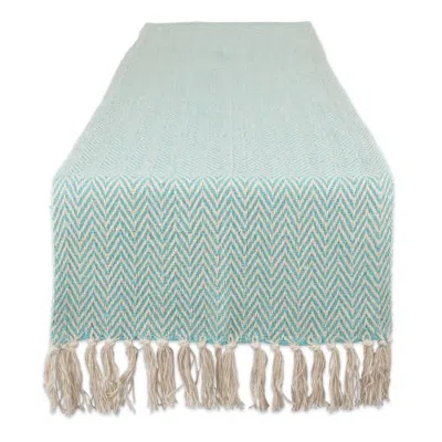 Dii Chevron Table Runner Jacquard Handloom In Aqua