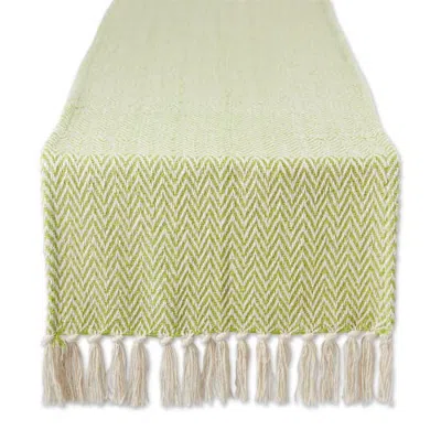 Dii Chevron Table Runner Jacquard Handloom In Avocado