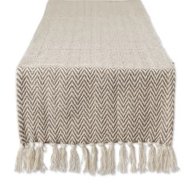 Dii Chevron Table Runner Jacquard Handloom In Brown