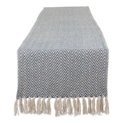 Dii Chevron Table Runner Jacquard Handloom In French Blue