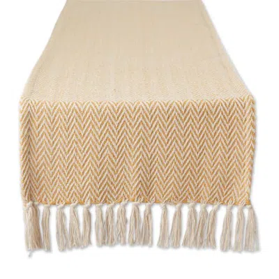 Dii Chevron Table Runner Jacquard Handloom In Honey Gold