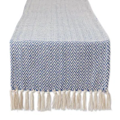 Dii Chevron Table Runner Jacquard Handloom In Nautical Blue