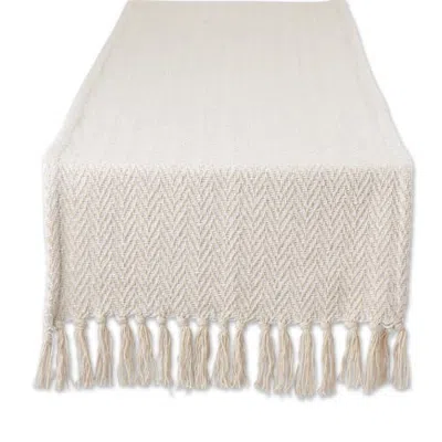 Dii Chevron Table Runner Jacquard Handloom In Off-white