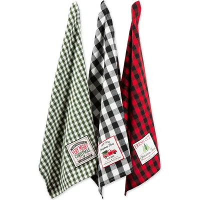 Dii Christmas Embellished Assorted Dishtowels Set/3 In Tree Farm