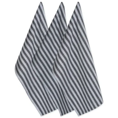 Dii Classic Black/white Jacquard Stripe Dishtowel Set/3