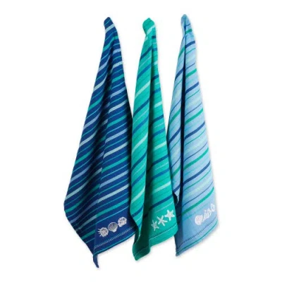Dii Embroidered Blue Sea Assorted Dishtowel Set/3