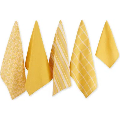 Dii Everyday Assorted Dishtowel & Dishcloth Set/5 In Mustard